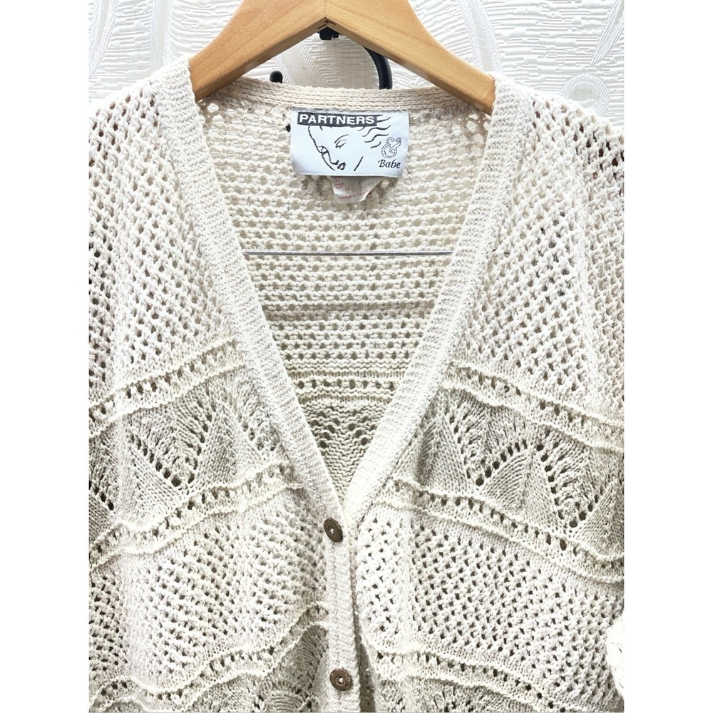 VINTAGE Partners & Babe Cardigan Womens P/S Cream Crochet Open Knit V-Neck